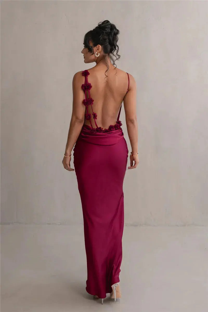 Floral Draped Backless Dress