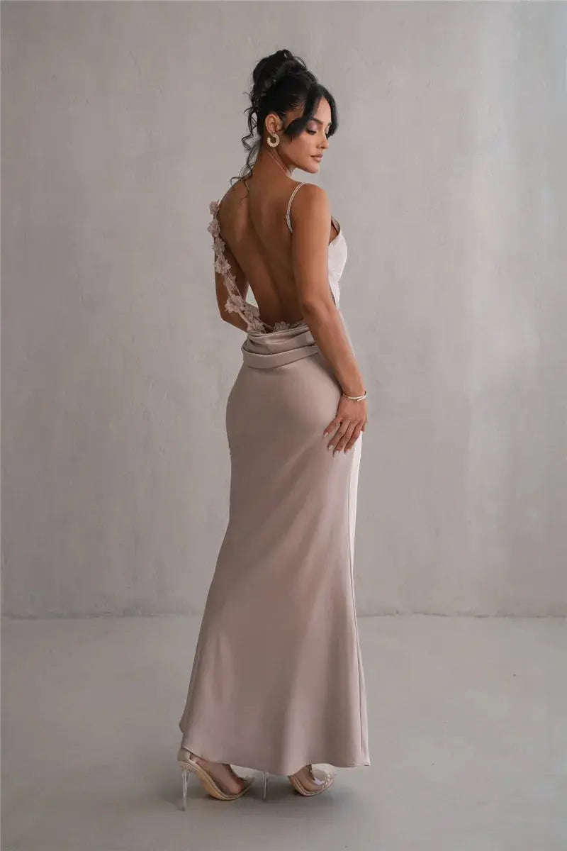 Floral Draped Backless Dress