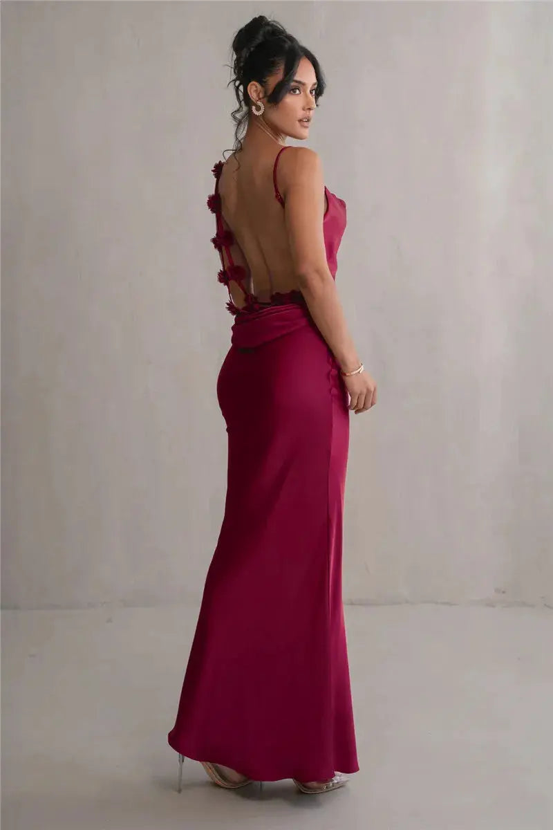 Floral Draped Backless Dress