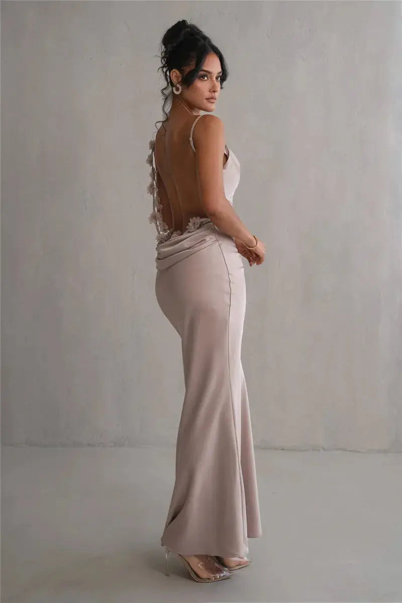 Floral Draped Backless Dress