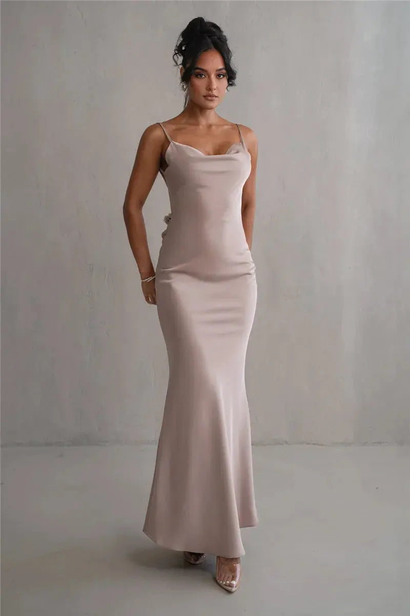 Floral Draped Backless Dress