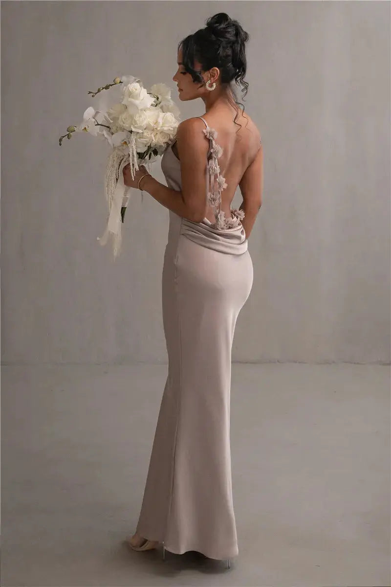Floral Draped Backless Dress