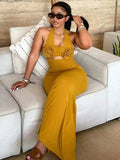 Flower Cutout Maxi Dress Beige