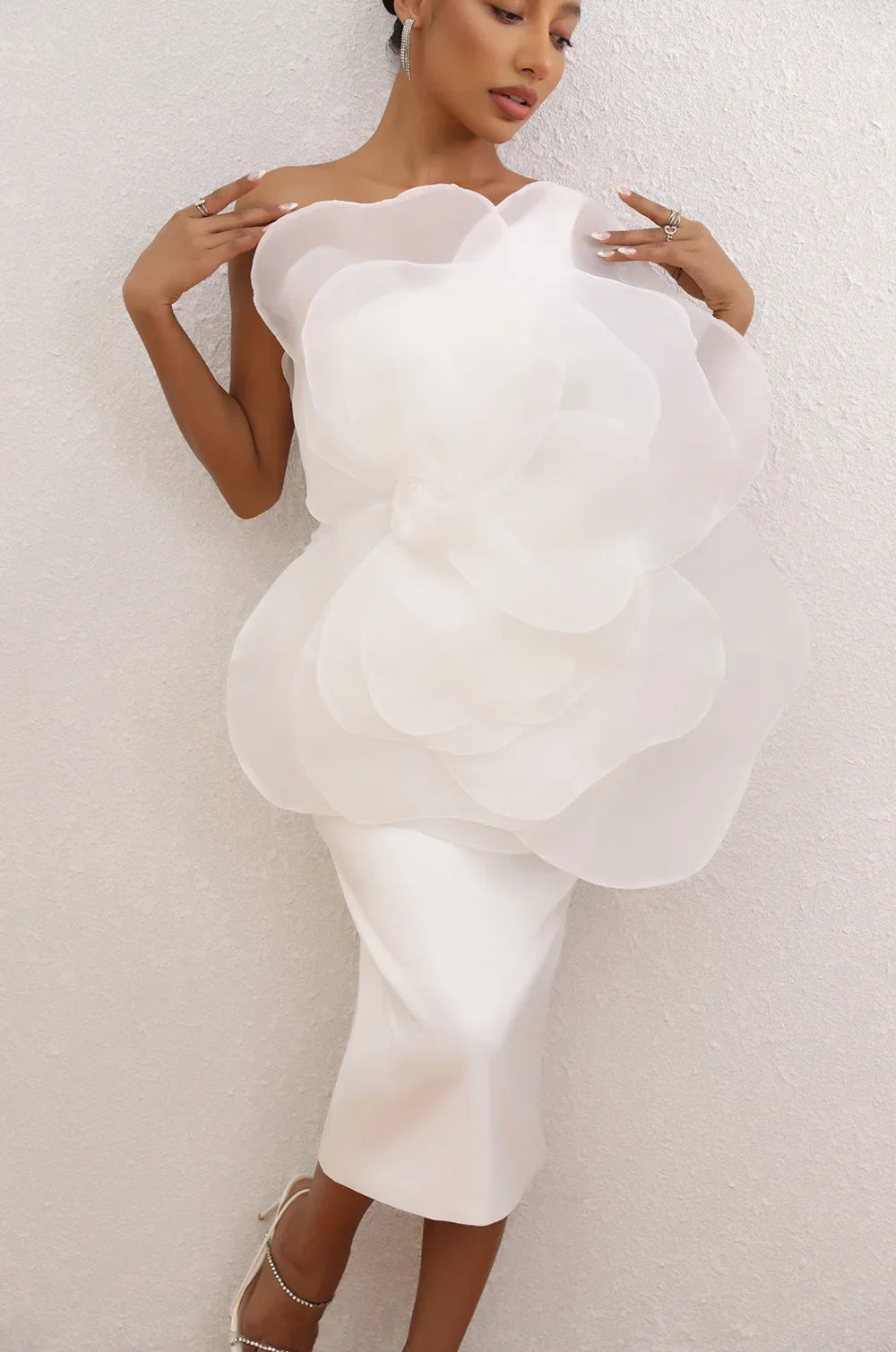 Flower One Shoulder Midi Dress