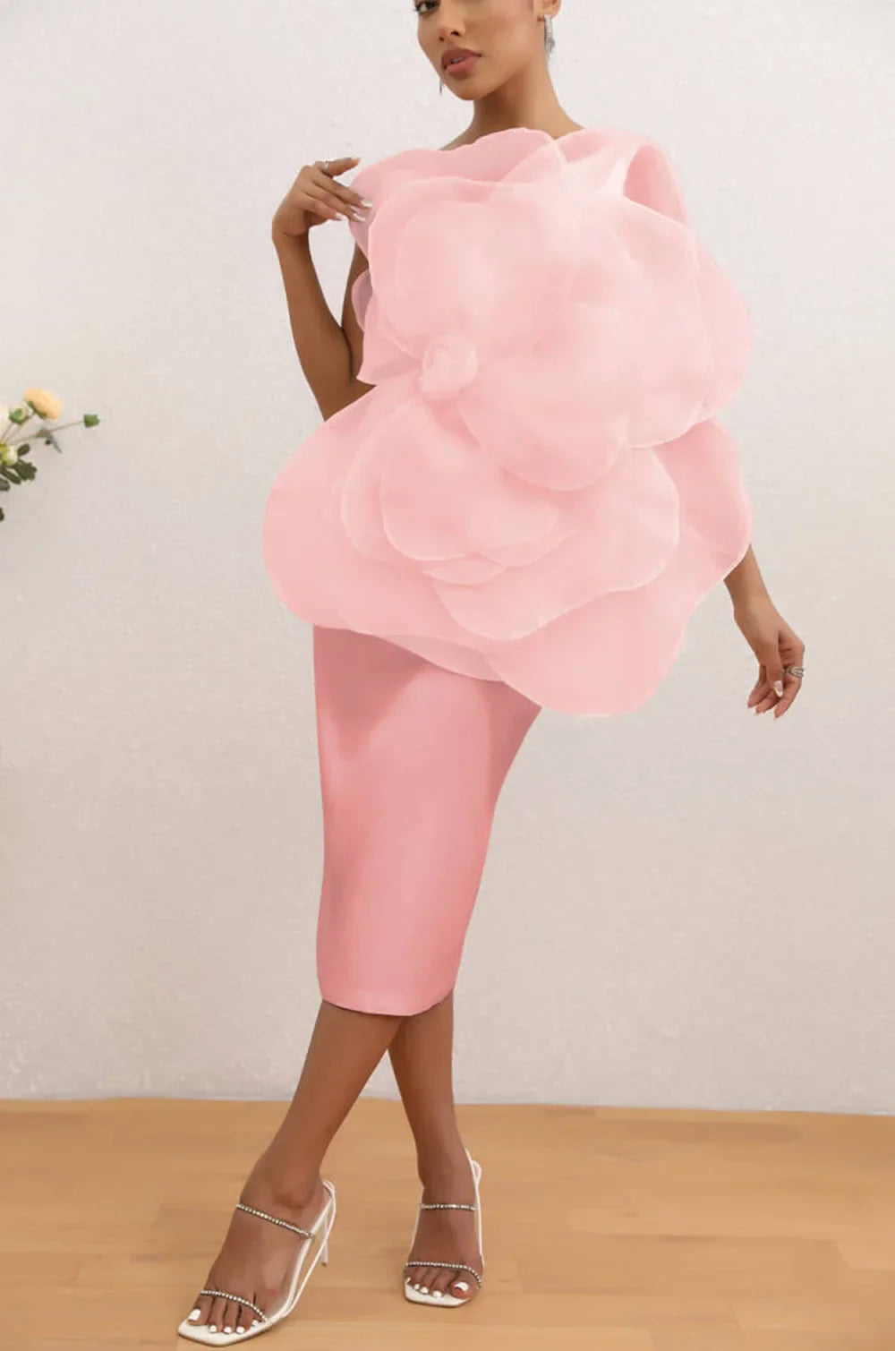 Flower One Shoulder Midi Dress