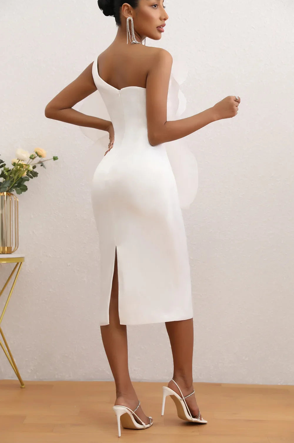 Flower One Shoulder Midi Dress