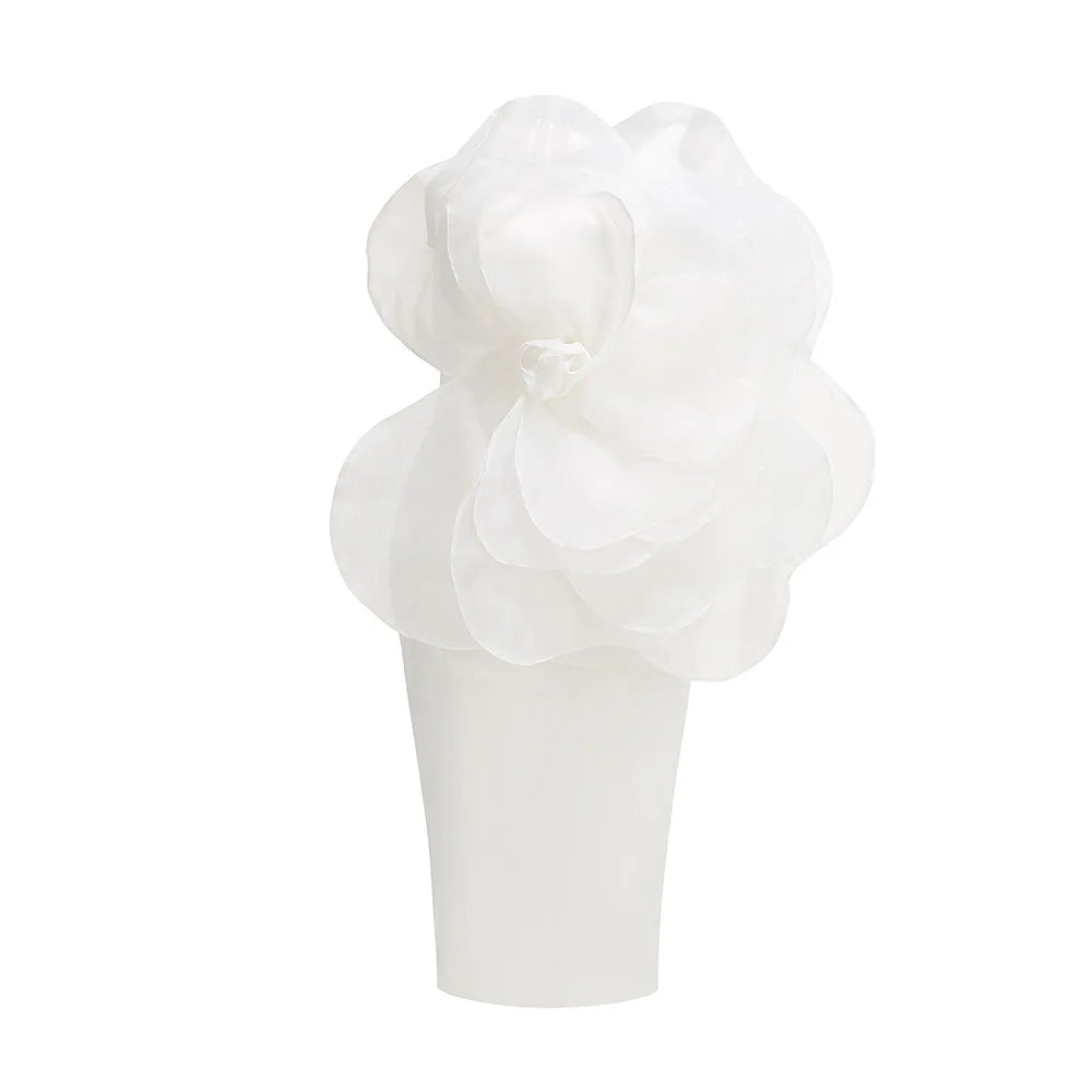 Flower One Shoulder Midi Dress WHITE