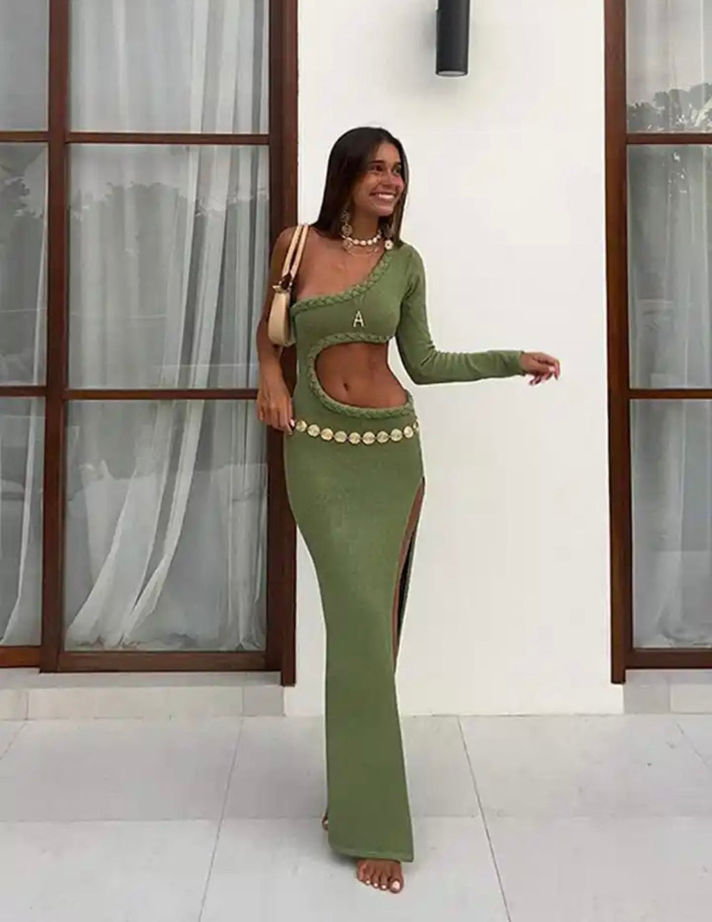 Green cut out summer dress