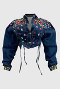 Embellished Baddie Denim Jacket Blue denim