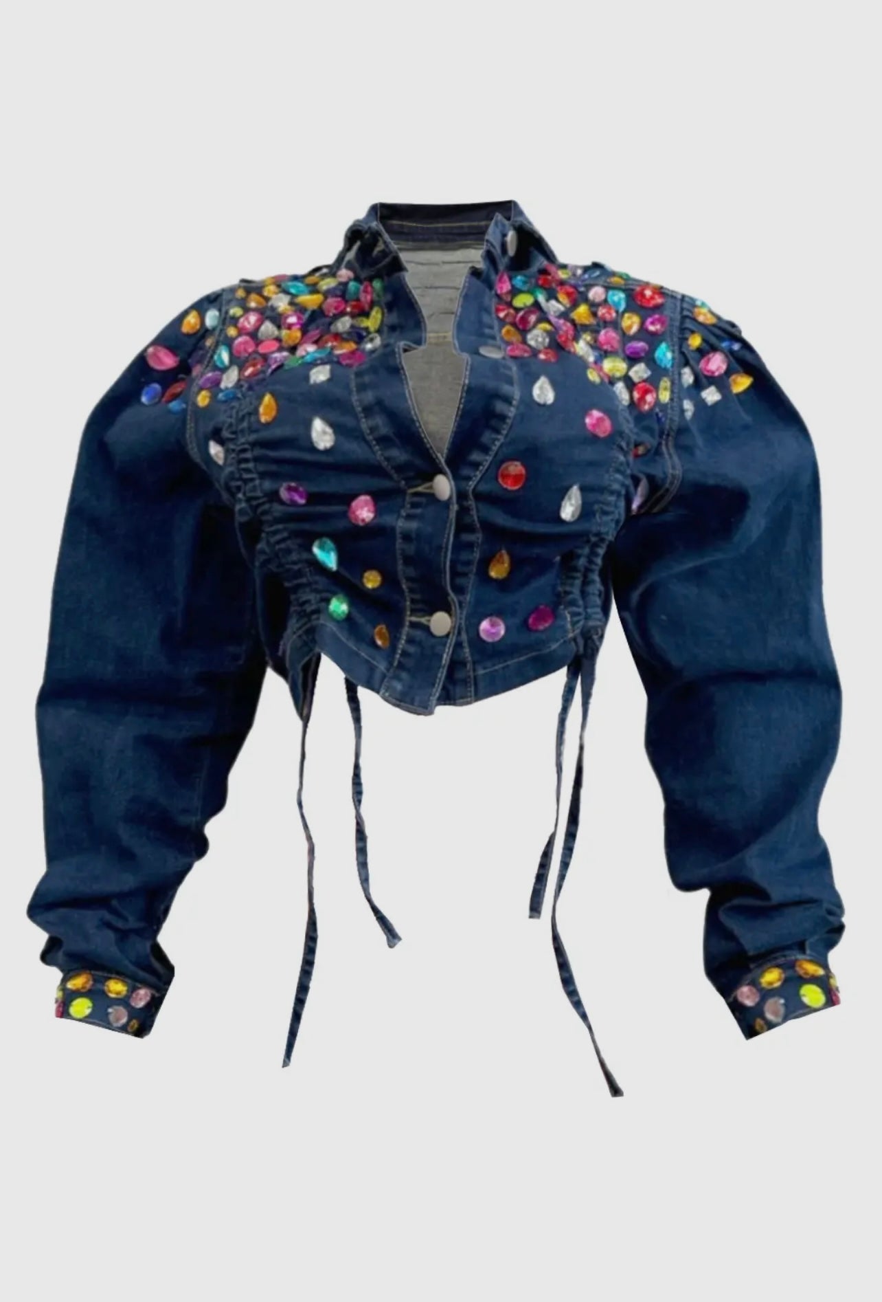 Embellished Baddie Denim Jacket Blue denim
