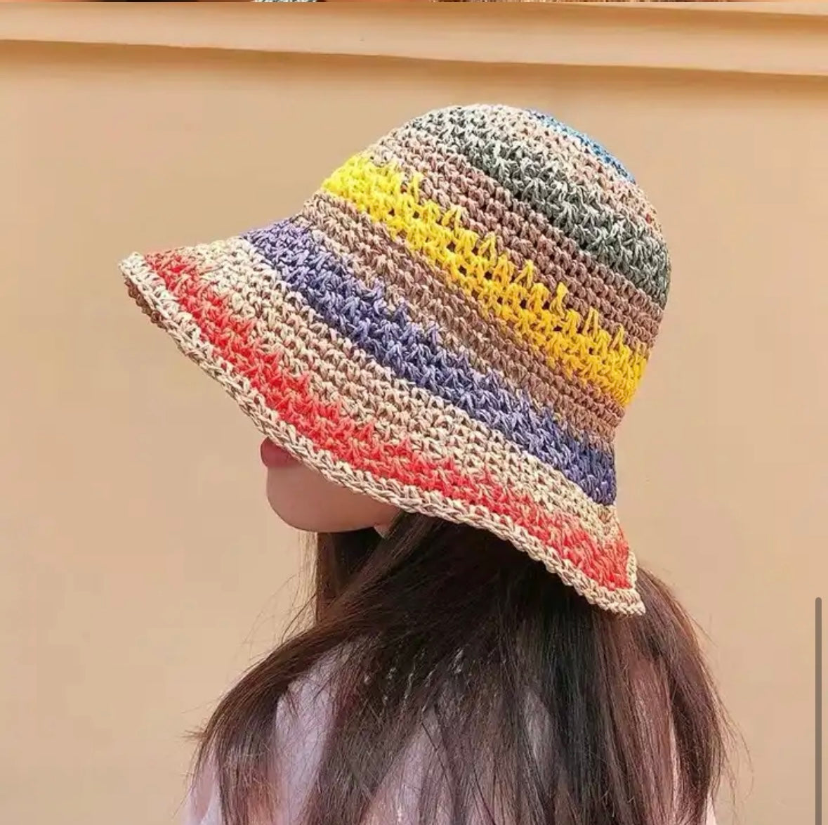 Colourful bucket hat Beige