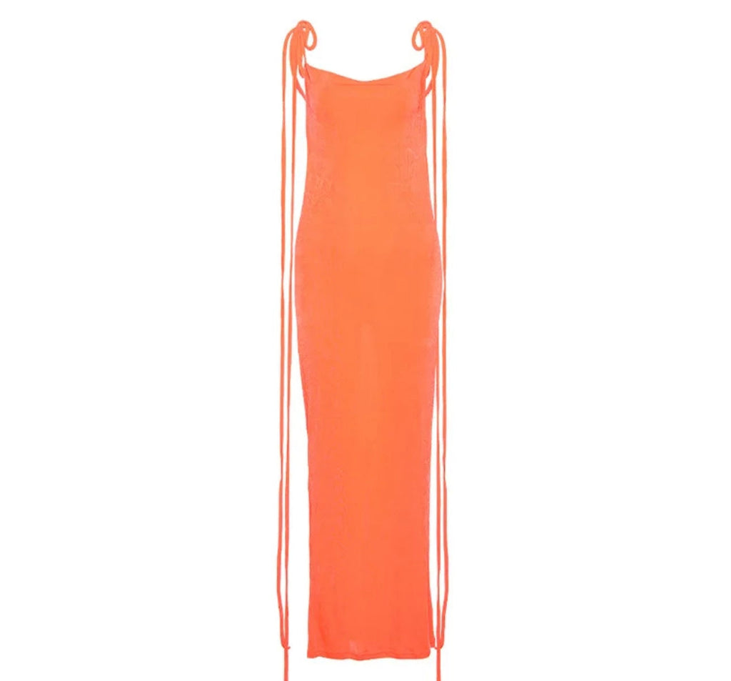 Rican Orange Backless Maxi Dress