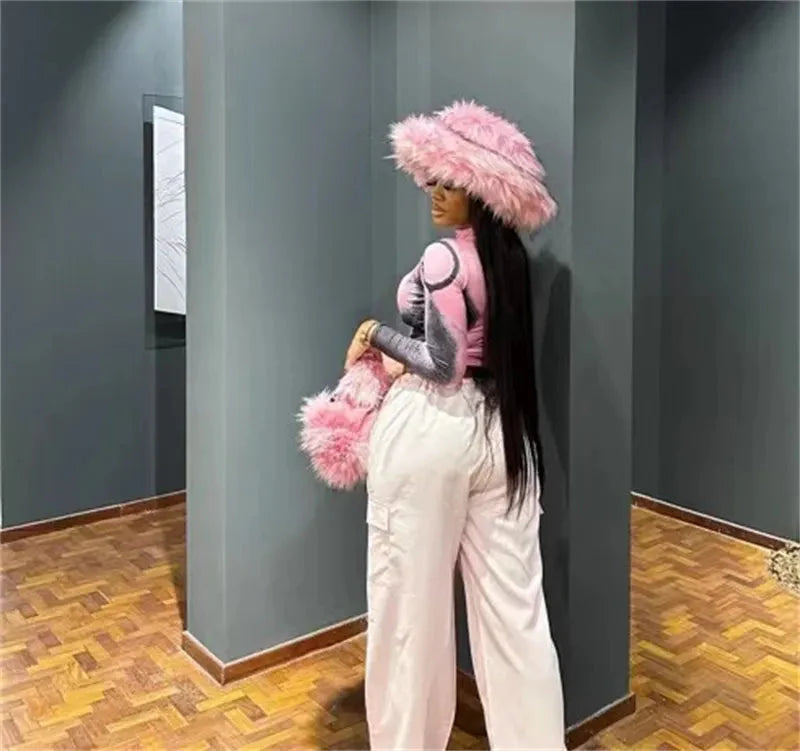 Fur Bucket Hat x Fur Bag Set