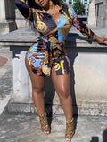 V-inspo Printed Shirt Dress--Clearance Multicolor