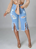 Ripped Fringe Capri Jeans--Clearance Light Wash