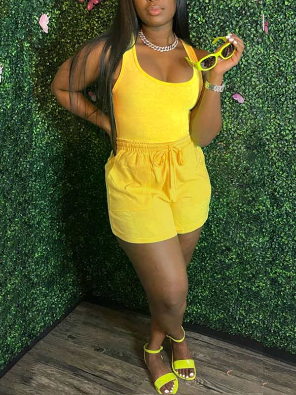 Solid Tank Top & Shorts Set--Clearance Yellow S