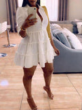 Solid Button-Front Ruffle Dress--Clearance White 2XL