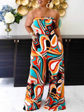 Printed Strapless Tied-Back Jumpsuit Multicolor