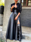 Slit Faux-Leather Skirt Black