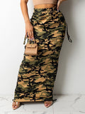 Camo Drawstring Skirt--Clearance Camel S