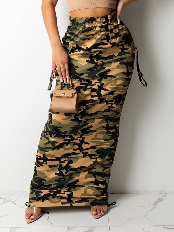 Camo Drawstring Skirt--Clearance Camel S