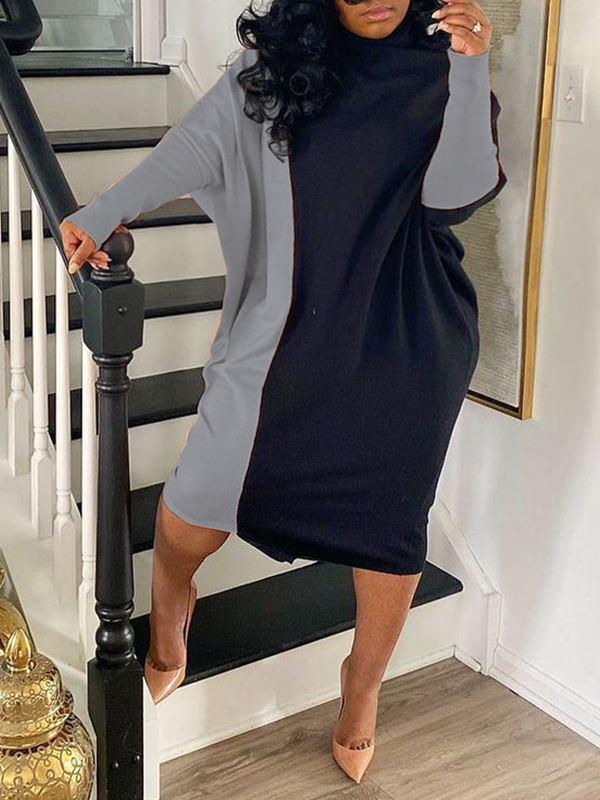 Two-Tone Turtleneck Dress--Clearance Gray M