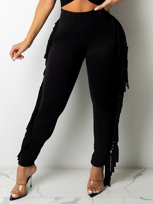Fringe Combo Skinny Pants Black