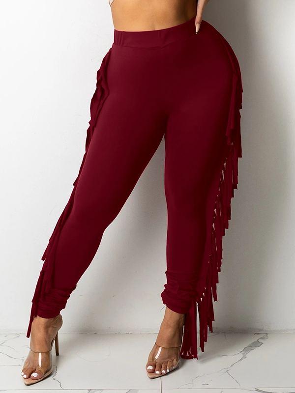 Fringe Combo Skinny Pants Burgundy