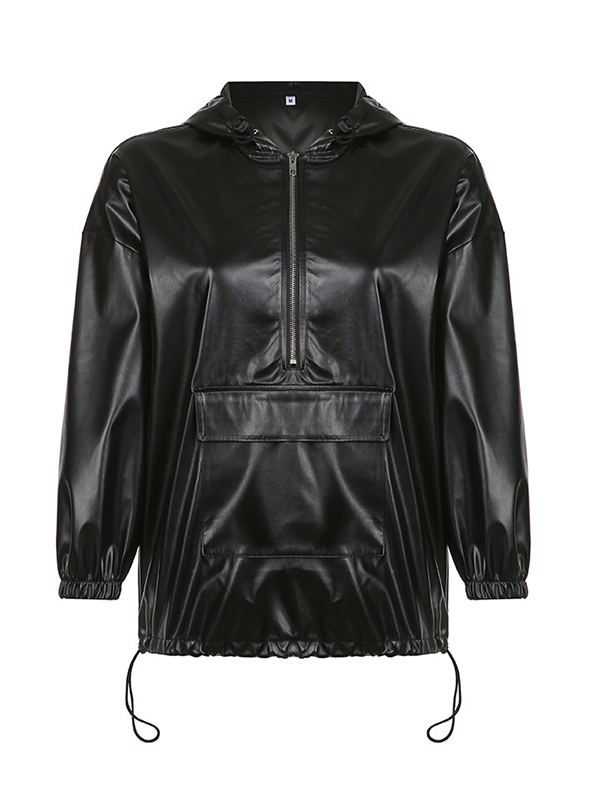 Zip-Front Faux-Leather Hoodie--Clearance