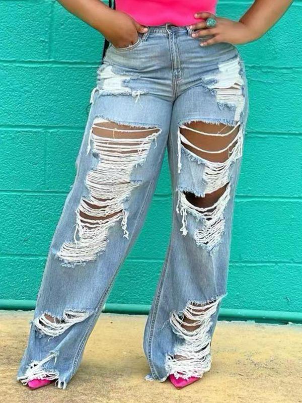 Ripped Fringe Jeans Light Wash Blue