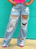 Ripped Fringe Jeans Light Wash Blue