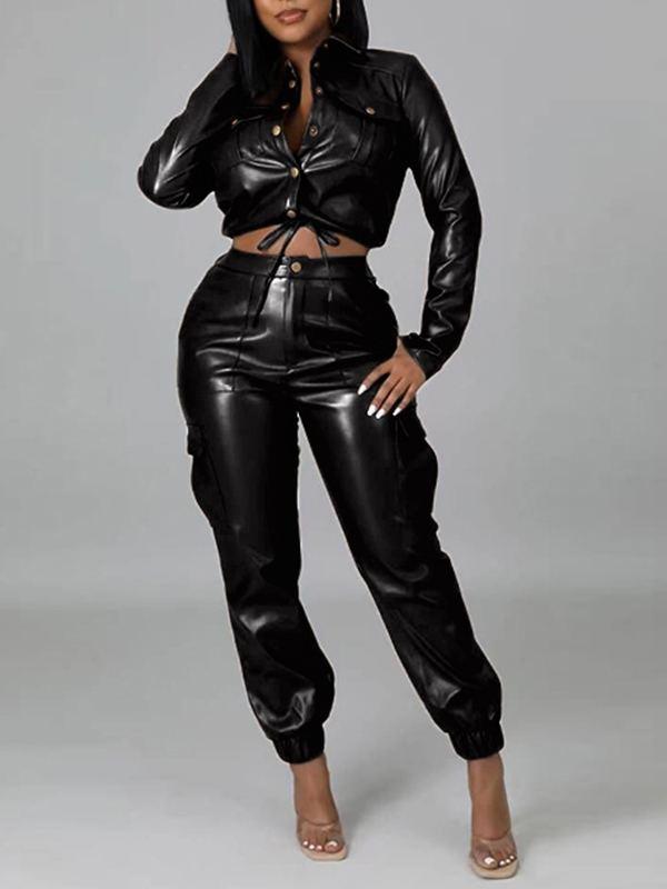 Faux-Leather Jacket & Jogger Pants Set--Clearance