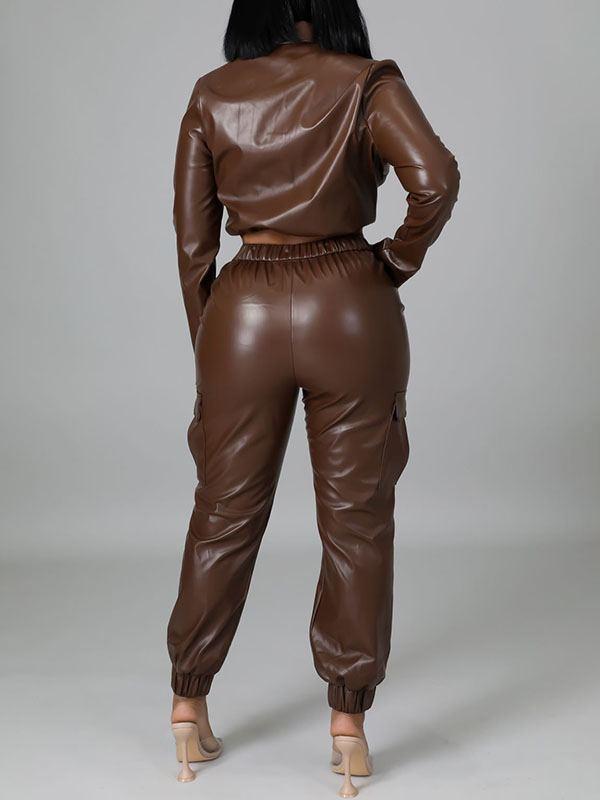 Faux-Leather Jacket & Jogger Pants Set--Clearance