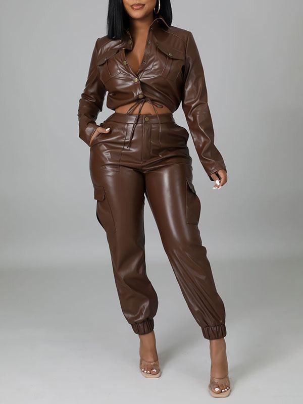 Faux-Leather Jacket & Jogger Pants Set--Clearance