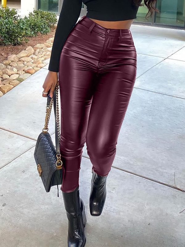 Faux-Leather Skinny Pants Burgundy
