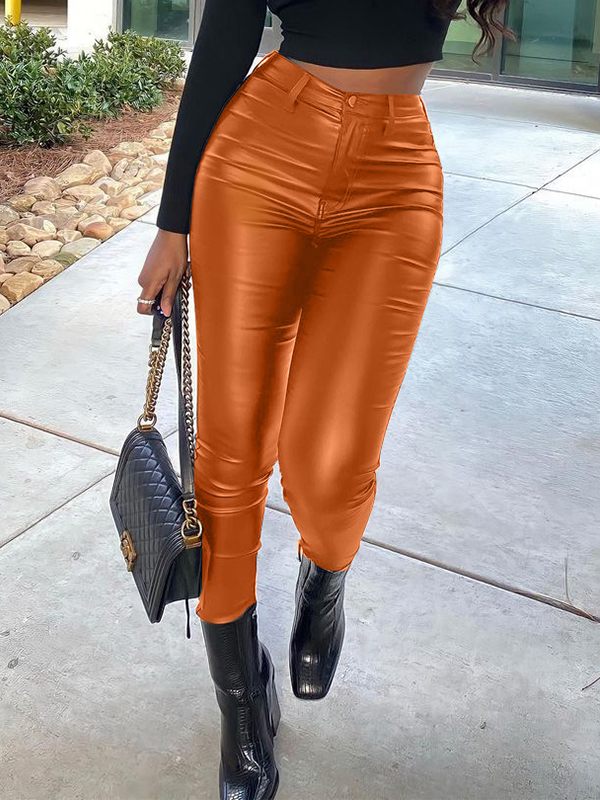 Faux-Leather Skinny Pants Brown