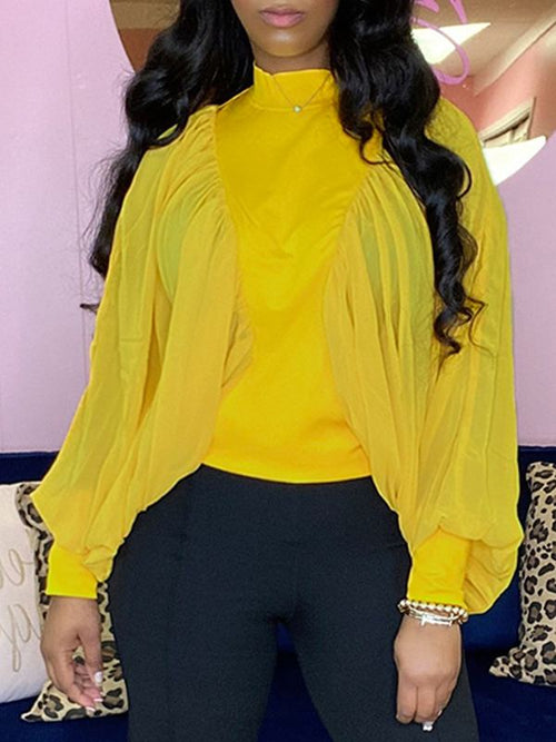 Batwing-Sleeve Sheer-Combo Top--Clearance Yellow S