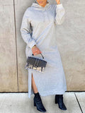 Solid Slit Hoodie Dress--Clearance Gray S