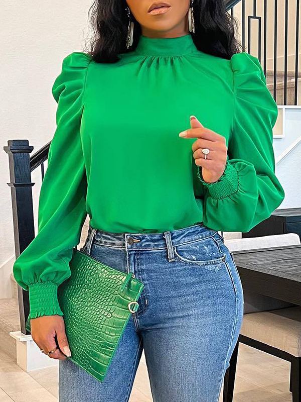 Tied-Back Puff-Sleeve Top--Clearance Green M