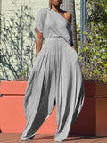 Boat-Neck Tee & Slouchy Pants Set Gray