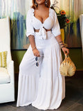 Tied Crop Top & Wide-Leg Pants Set--Clearance White 2XL