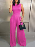 Solid Sleeveless Top & Wide-Leg Pants Set Rose