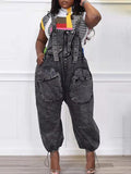 Wide-Leg Denim Overalls--Clearance Black S