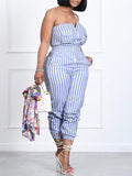 Stripe Strapless Jumpsuit Blue