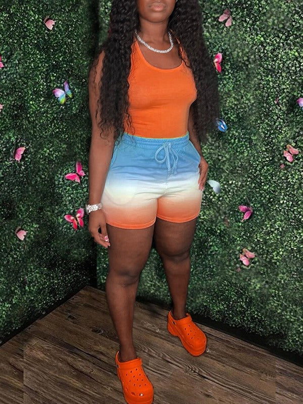 Tank Top & Ombre Shorts Set--Clearance Orange S