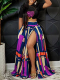 Graphic Crop Top & Colorblock Slit Skirt Set Multicolor