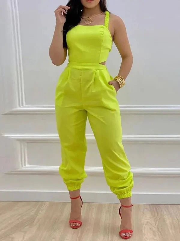 Tied Back Jogger Jumpsuit Lime