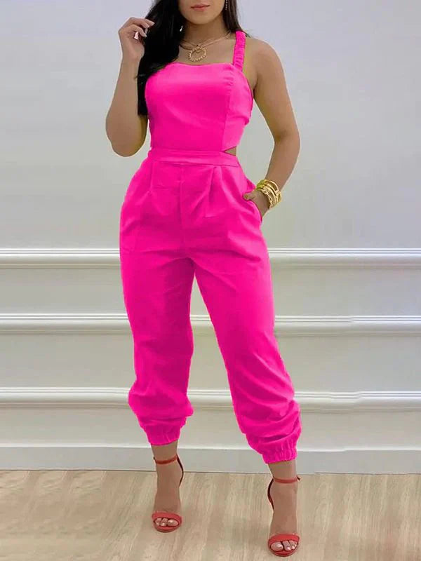 Tied Back Jogger Jumpsuit Hot Pink