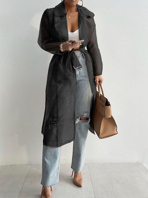 Belted Sheer Duster Black