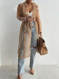Belted Sheer Duster Khaki